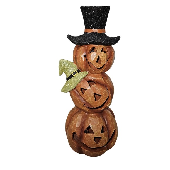 Halloween Light Up Jack O Lantern Pumpkin Stack Glitter Witch Hat Decoration - Picture 1 of 6